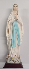 Statue Santini Madonna Von Lourdes CM 42 Aus Alabasterstaub Mit Holzsockel