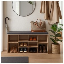 Garderobenbank mit 10 Regalfächern inkl. Sitzkissen Artisaneiche Schuhregal