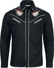 Banned Alternative Langarmhemd Herren Rockabilly Bass schwarz