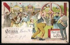 Künstler-AK Besucher und Buden auf dem Volksfest, Attraktion Hau den Lukas, The 