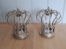 Teelichthalter Krone silberfarben, 2 Stück, Kerzenhalter Metall Metallkrone Shab
