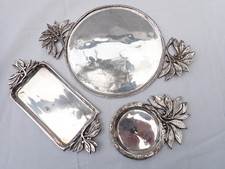 Shabby Vintage 3 schwere Deko Teller Art Tablett Blätter Blüten Griff