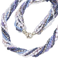 Perlen Kette 8-reihig Keshi Perlen 585er Gelbgold