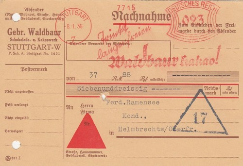 Stuttgart nachnahme postkarte - stuttgart,, nachnahme-postkarte