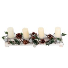 B-Ware Adventsgesteck MCW-M12 , Holz silber weiß 18x49x13cm, mit Kerzen