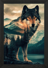 Wolf und Berg Doppelbelichtung