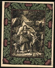 Notgeld Artern 1921, 50 Pfennig, Frau mit Vieh und Landschaftsbild, Gedenkschei 