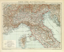 Italien Nördliche Hälfte historische Landkarte alte Karte Lithographie ca. 1892