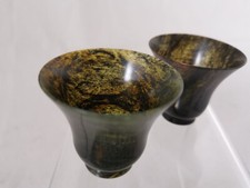 2 Chinesische Jade Tassen Spinatgrün Serpentin Handarbeit 50er Jahre Vintage 