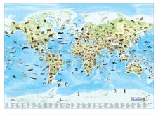 XXL Kinderzimmer Dekoration Tiere Landkarte Poster Weltkarte Wandbild 124x88cm