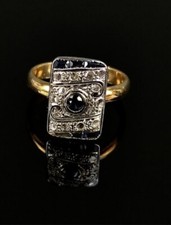 Ausgefallener Art Deco Saphir Diamant Ring, 750/18K Gelbgold (getestet)