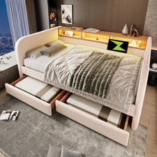 140x190cm LED Tagesbett, Polsterbett Kinderbett LED Schlafsofa mit 2 Schubladen