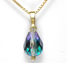 Rheinkiesel Anhänger Tropfen Mystik Topas farbig Gold Double Walzgold (20-D