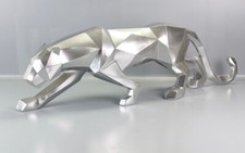 ADM Großer Panther Facettierte Harz Skulptur Silber 99x31x18cm Tier Figur M-ADM