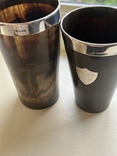 Paar antike Horn & Silberrand