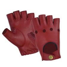 Fingerlose rote Lederhandschuhe Lammfell weich ungefüttert Fahren Messing Knopf KENFIT®