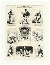 Das Kegelspiel Sport Kegelbahn Freizeit Wirtshaus Humor Brauch Holzstich E 5465