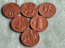 6 x Meissner Böttger Steinzeug Medaillen DÜSSELDORF 1984
