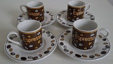 4 Espresso Tassen und Teller Wellco Design, neuwertig