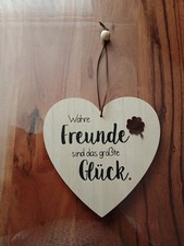 Dekoherz zum Aufhängen, Herz aus Holz, "Wahre Freunde sind das größte Glück"