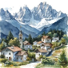 Wandbild Dorf Berge Alpen