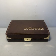 Münzalbum leere Münzbox mit 6 Tableaus für 120 Münzen Vintage Leder Sammler #0