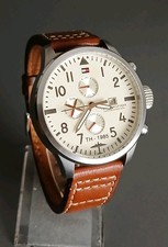 Herrenuhr Tommy Hilfiger Piloten Uhr TH-1985 Multifunction. Lederarmband Uhren. 