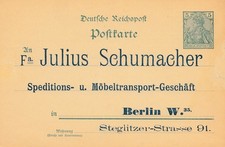 Ganzsache: Privater Zudruck: Julius Schumacher - Möbel Transport Berlin Germania