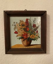 Fliesenmalerei Bild auf Fliese Floral Blumenstrauß 50er Jahre Maler Kuhn (1 