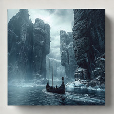 Wikingerboot Poster Wandbild – Nordische Landschaft | Leinwand Viking Art