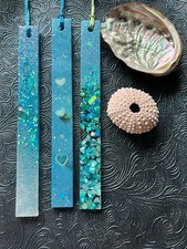 Lesezeichen Handmade Neu Resin mit Quaste Glitzernd Blau 