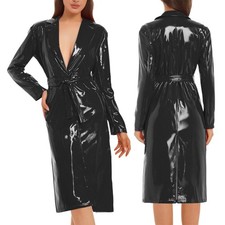 Damen Lack Leder Trenchcoat