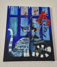 Ölgemälde auf Leinwand gemalt im Stil von Rosina Wachtmeister Katzenpaar 40x50cm
