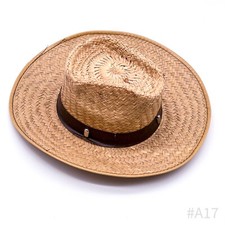 Vintage Stohhut, Cowboyhut, Western Strohhut, Westernhut mit Lederband | 37 cm