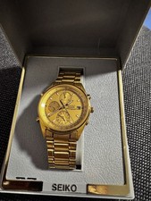 Seiko Uhr Chronograph Alarm 7T32-7C60 Herren Armbanduhr Goldton Vintage 1997