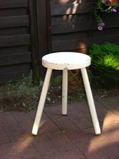 Alter 3 Bein  Hocker  Schemel  Blumenhocker Ablage  Holz weiß   Shabby