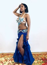 Professionelles Bauchtanzkostüm blau Spitze UK-Größe 10–12