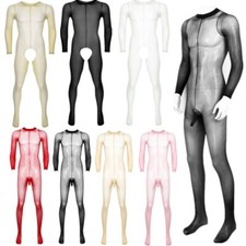 Herren Durchsichtig Body Mesh Ganzkörperanzug Overall Jumpsuit mit Penishülle 
