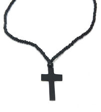 Rosenkranz Halskette mit Kreuzanhänger aus Holz schwarz, handgefertigt aus Bali