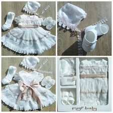 Festliches Kleid Baby/Mädchen, Hochzeit, Taufe, Geburtstag, Weiß/Braun, 5 teilig