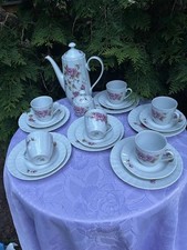 Kaffeeservice 6 Personen Graf Henneberg Porzellan Ilmenau Blumen Dekor Altrosa