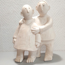 Keramik Figur Skulptur 2 Männer weiße Keramik signiert GF oder 1F Höhe 30cm