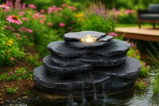 Quellstein Felsen mit LED Wasserfall Teichdeko Wasserspeier Gartenbrunnen Speier