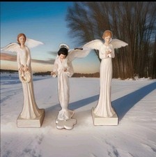 3  Engel Figuren im Shabby Stil, Kunststoff, 36 cm und 40 cm