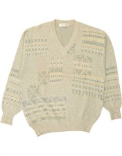 BREIDHOF Herren V-Neck Pullover Sweater IT 52 Large Grün Geometrisch BV05