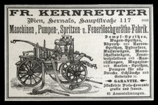 Alte Werbung Reklame 1887 Feuerwehr Feuerlöschgeräte-Fabrik Kernreuter Wien