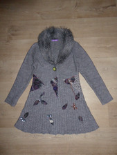 BEST TIME Strick-Mantel m.Wolle Applikation Kunstfell-Kragen Gr.40 *TOP* KC250