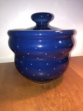 Brottopf Keramik Rheinsberg Blau mit weißen Punkten m. kleinem Defekt Vintage