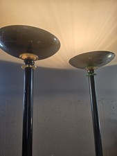 2 Vintage Halogen-Stehlampen Chrom 181cm – Glas grün & klar – 90er Jahre 