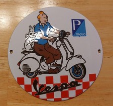 Vespa PIAGGIO TIM & STRUPPI Emaile. Schild Werkstatt Garage Emaille 12cm Rund